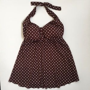 Baby Doll Dot 2 piece swimsuit Small Brown with White dots NWT